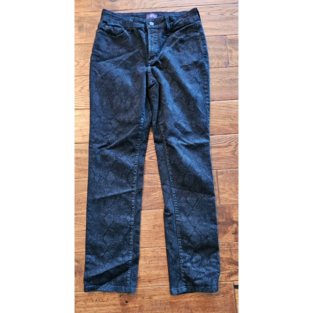 NYDJ Snakeskin Jeans Dark Blue Rust Skinny Lift Tuck Tech Mid Rise 8 28 x 30‎
